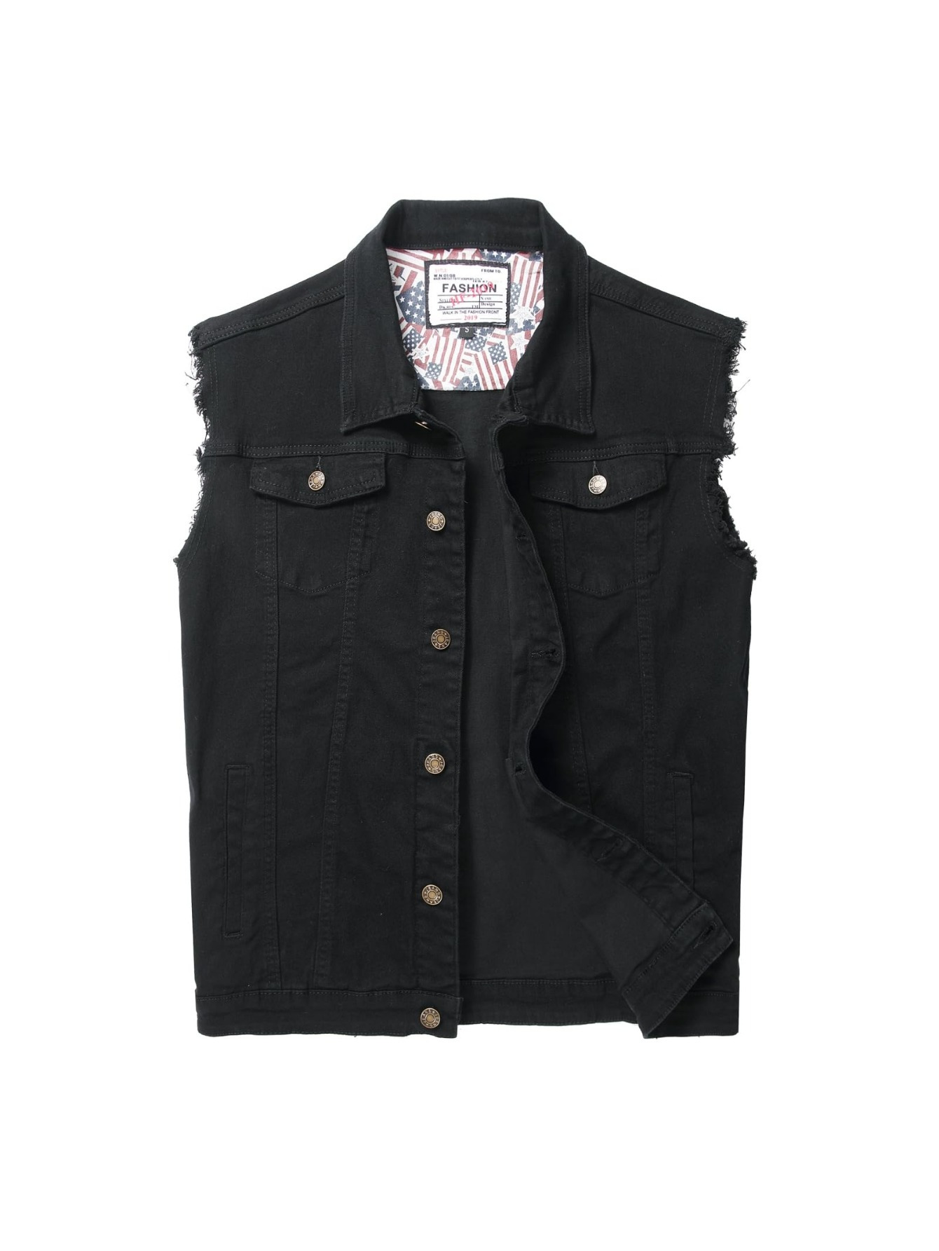 Black Denim Men's White Sleeveless Denim Jacket Mens