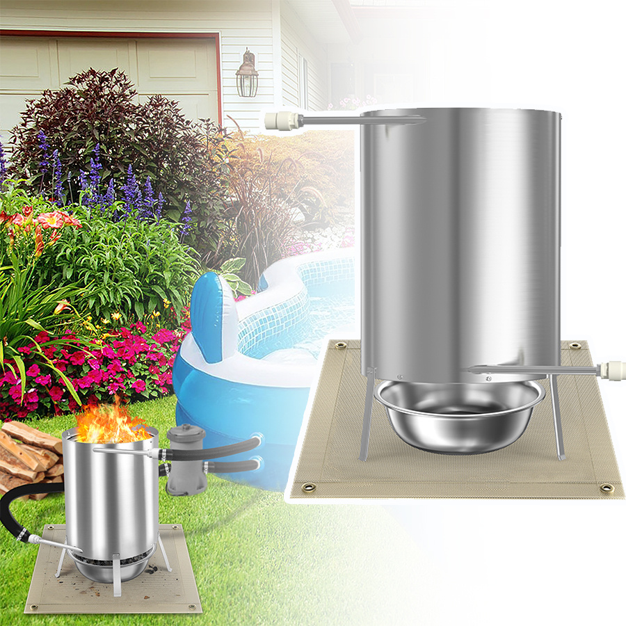 Image of Stainless Steel Wood Burning Pool Heater, Pool Stove With Heating Coil & 32/38mm Connection, Above-ground Pool Heater With Storage Bag, Black/silvery, 1 Pack