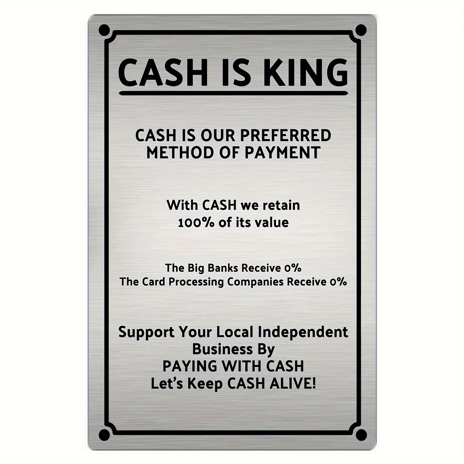 TEMU 2d Flat, 2d Flat 1pc Vintage Cash Is King Brushed Aluminum Sign 8x12 Inch Rustic Wall Art For Home Office Decor No Electricity Needed Halloween