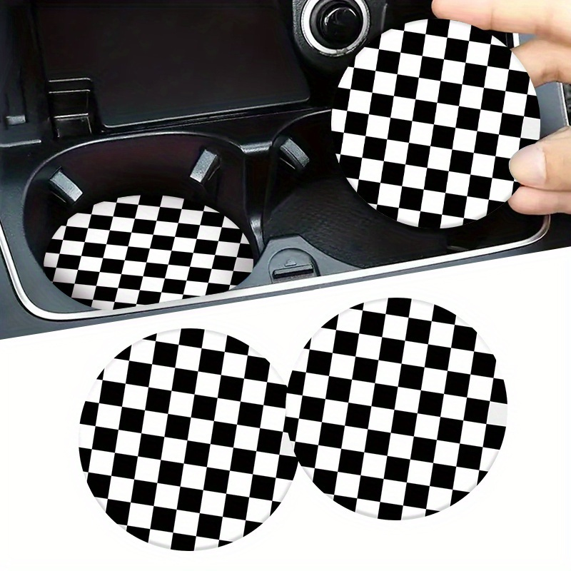 Set Of 2 High-quality Eva Black And White Checkered Car Coasters - Non-slip Cup Mats Designed To Holders - Car Interior Additions