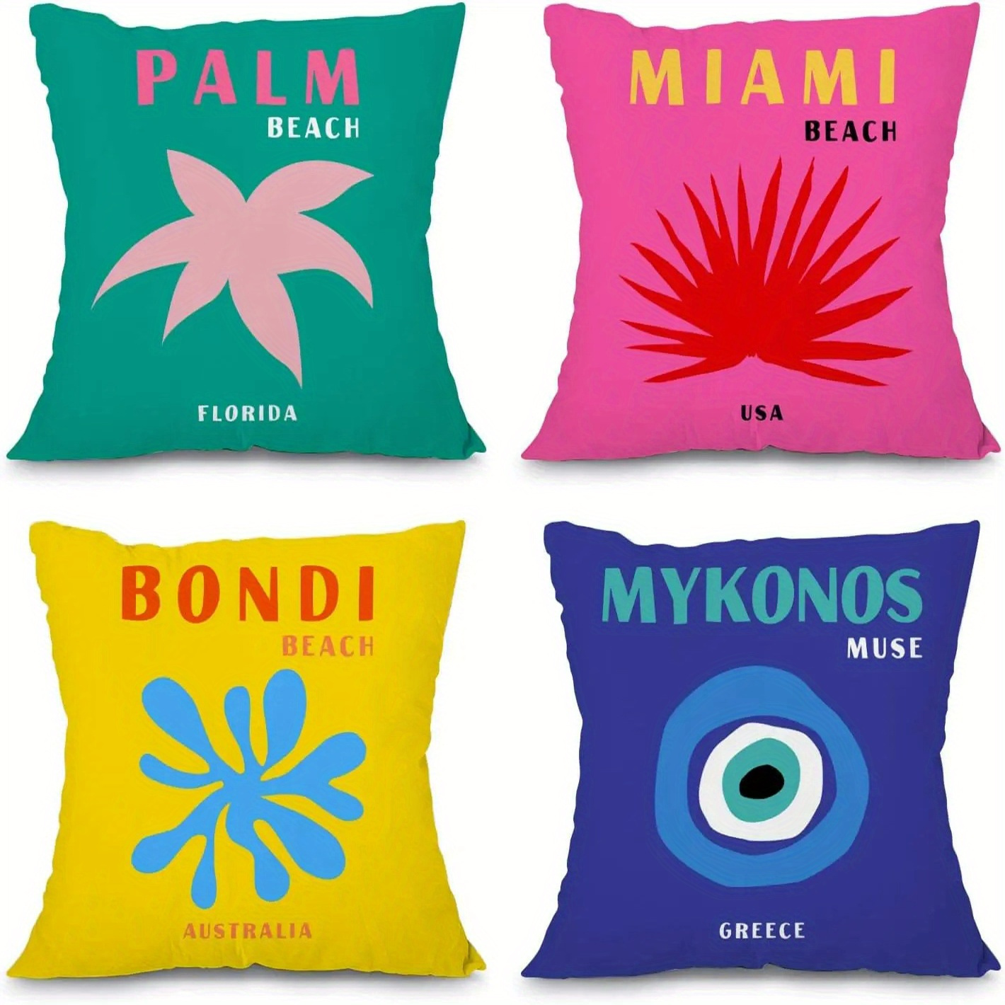 TEMU Housses de coussin carrées en imprimées motif style étudiant voyage esthétique, décoration moderne pour canapé, 4 pièces (14x14, 16x16, 18x18,