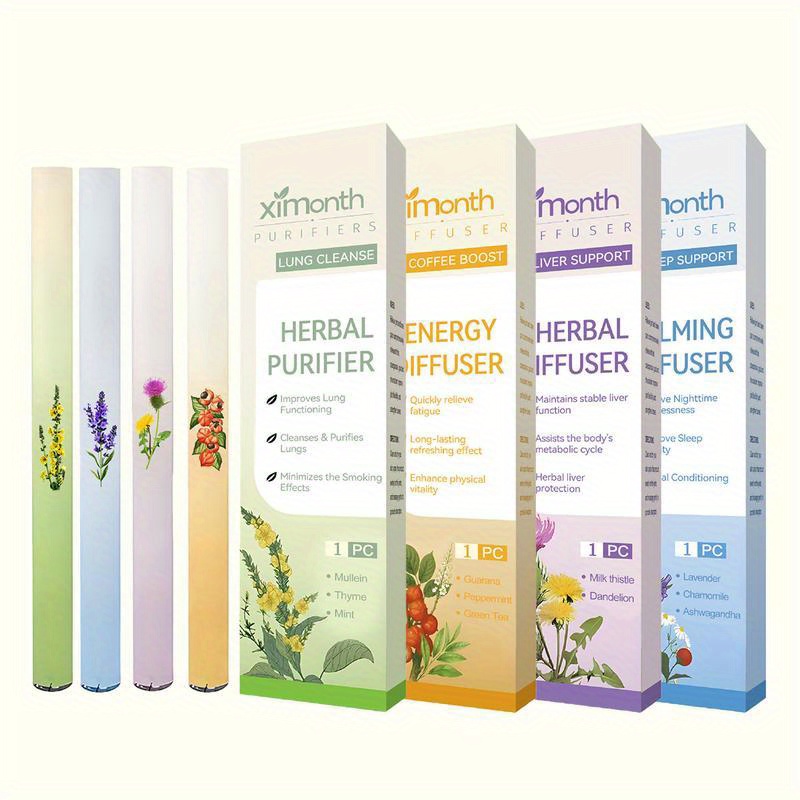 4 natural lavender and mint scented sticks, no power required, portable design, plant herbal essence, clears and moistens the lungs, respiratory support, throat/ sinus/ oral care, suitable for travel, home and office use, no battery required