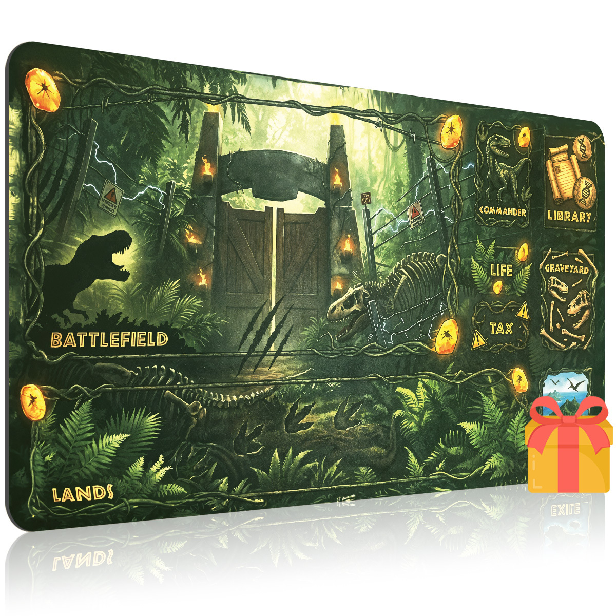 TEMU 1pc Card Game Mat - Dinosaur Forest Green Pattern - Tabletop Protective Mat, Game Table Mat, Tcg Ccg Rpg Collectible Card Game Accessory,