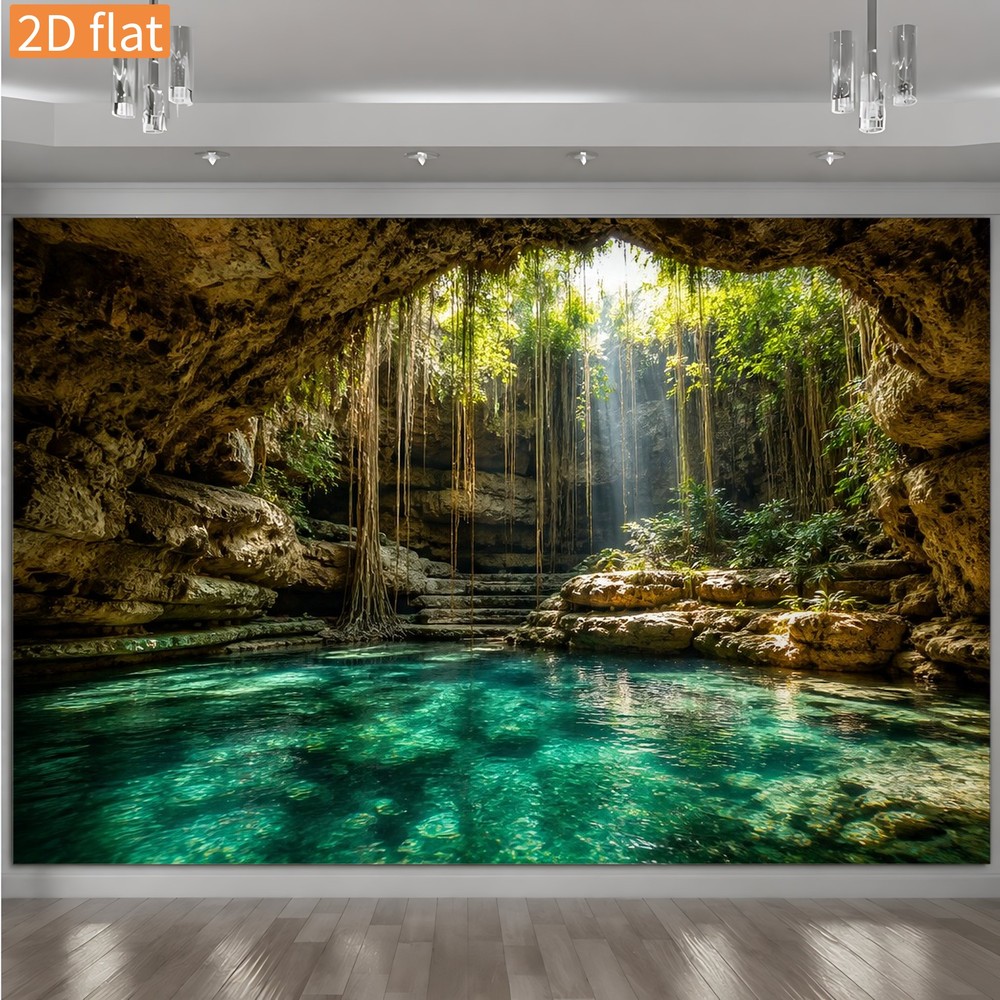 Tropical Cave Waterfall Landscape Photography Backdrop