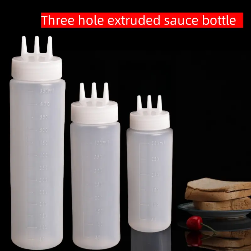 3-Loch-Spritzflasche für Saucen & Gewürze - PVC-* ideal für Salatdressing, Ketchup und Würzmittel * für Küche, Grillen, Backen und Camping, Backzubehör | Moderne Küchenutensilien