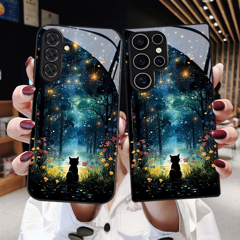 TEMU Étui de Téléphone Motif Chat de Forêt avec Protection d'Objectif, Compatible for Galaxy S9+/S10/S20+/S20 Ultra/S21 5G/S21+/S22/S23 PLUS/S24