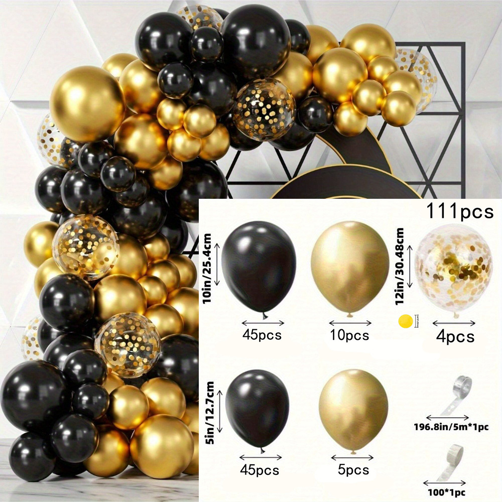 TEMU 111pcs Black And Garland Set With Confetti - Ideal For Weddings, Birthdays, Anniversaries, Graduations, And Festivals - Suitable For Indoor And