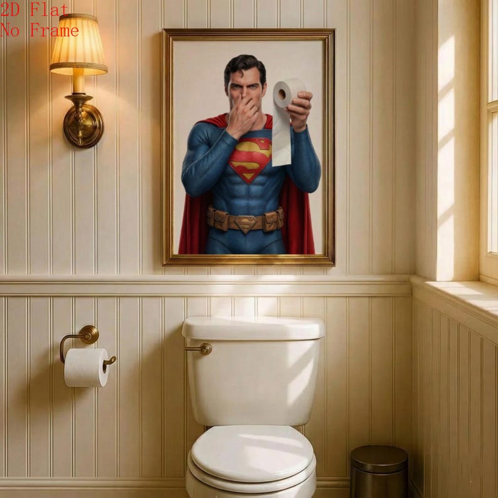 TEMU 2d Flat, 2d Flat, [2d Flat] 1pc Canvas Poster (no Frame!!!) Funny Superhero Bathroom Art, Retro Comic Illustration, Toilet Humor Wall Print
