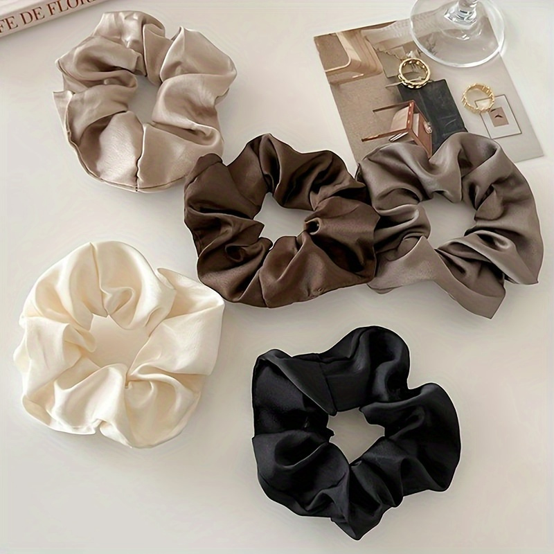 

5pcs Elegant Satin Scrunchies - Soft, High Elasticity Hair Ties For Women & Girls, Solid Colors (, White, Brown, Gray, Black) - Hair, Stylish Ponytail Holders, Ponytail Hair Ties