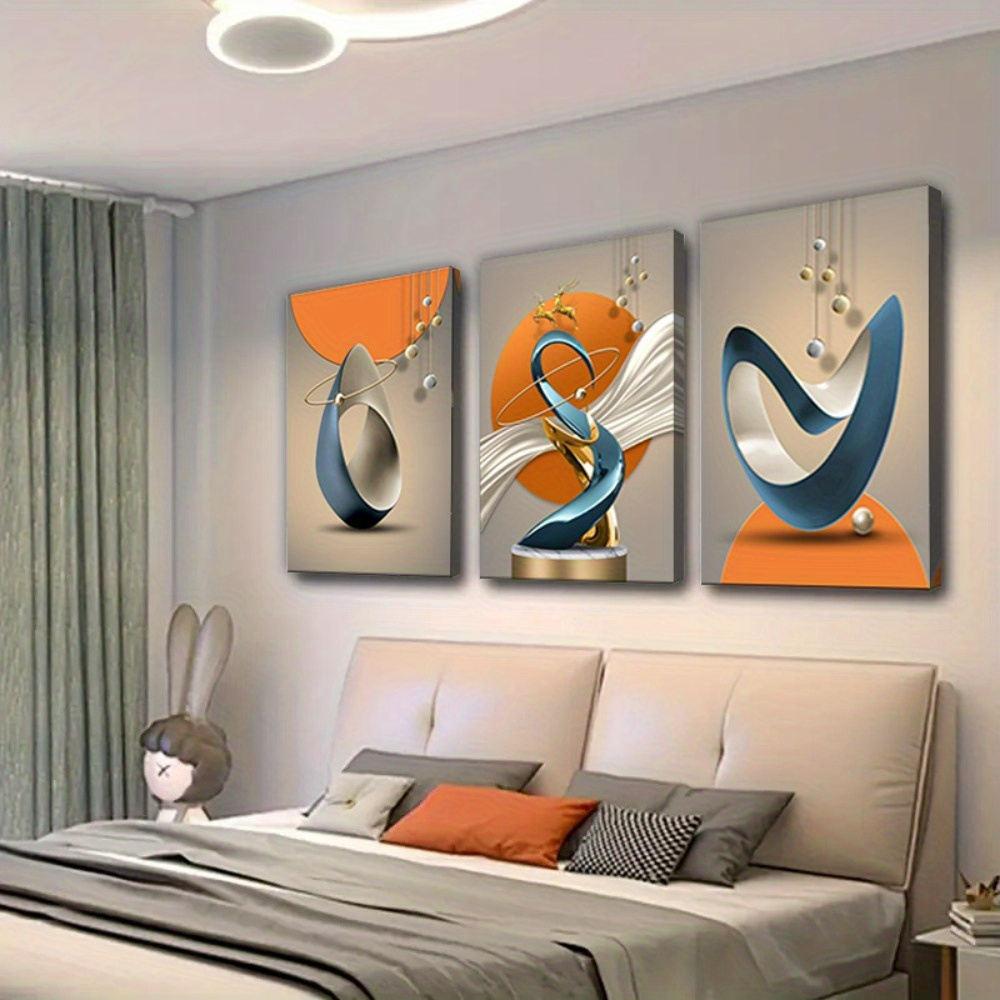 TEMU Ensemble de 3 pièces d' sur toile géométriques modernes encadrées en bois, conçues professionnellement, avec un design de cercle de à feuille