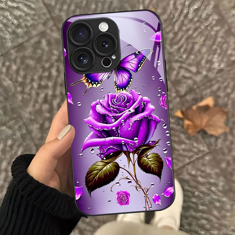 TEMU Phone Case: Purple Rose Pattern Phone Case With Lens Protection, Suitable For Iphone 16/16 Pro/16 Pro Max/16 Plus/ Plus/15 Pro/15 Pro Max, 14/14
