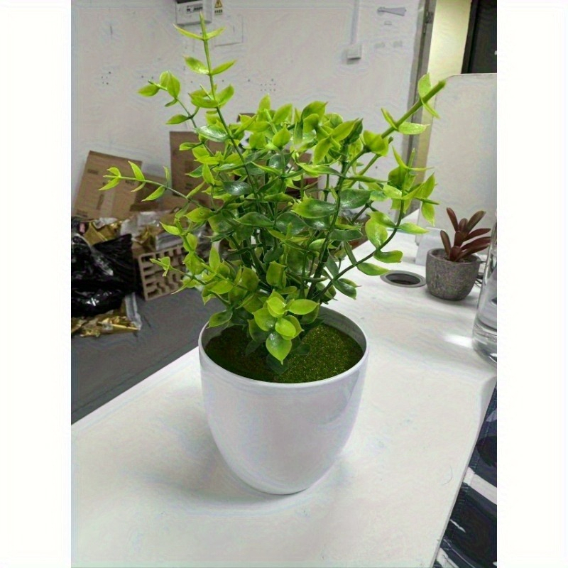 Image of 1pc 9-inch Tall Eucalyptus Plant Design Pot, Simulated Flowers - Small Potted Indoor Decoration - Flower Bonsai Decoration| Weddings, And Cottages
