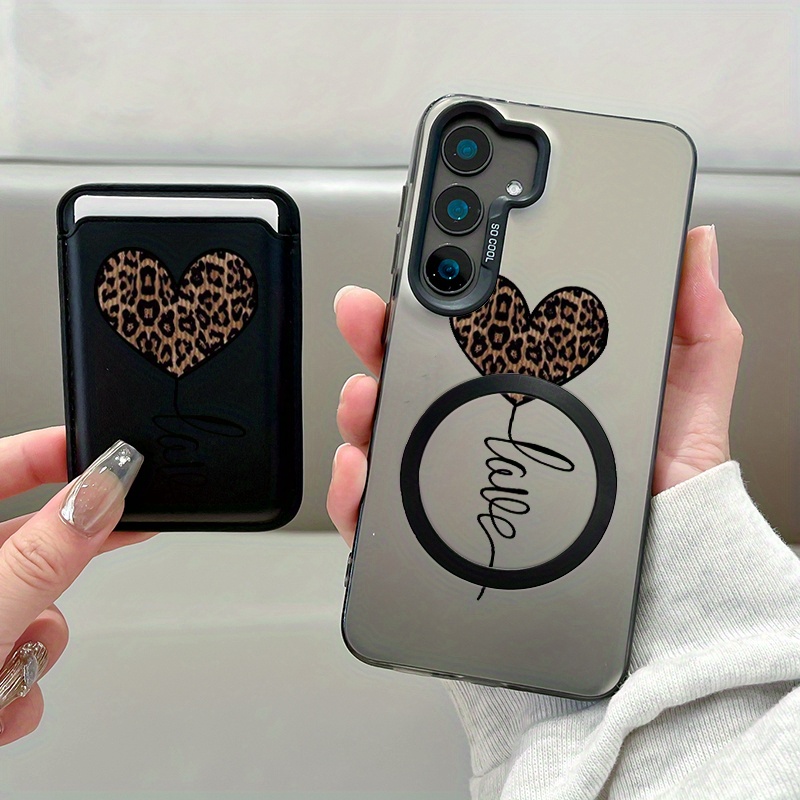 E-shop Handyhülle - 2er Set Neue Luxus Mode Kreativ Anti-Schock Braun Herz Muster Magnetische Handyhülle und Modische Luxus Kunstleder Magnetische