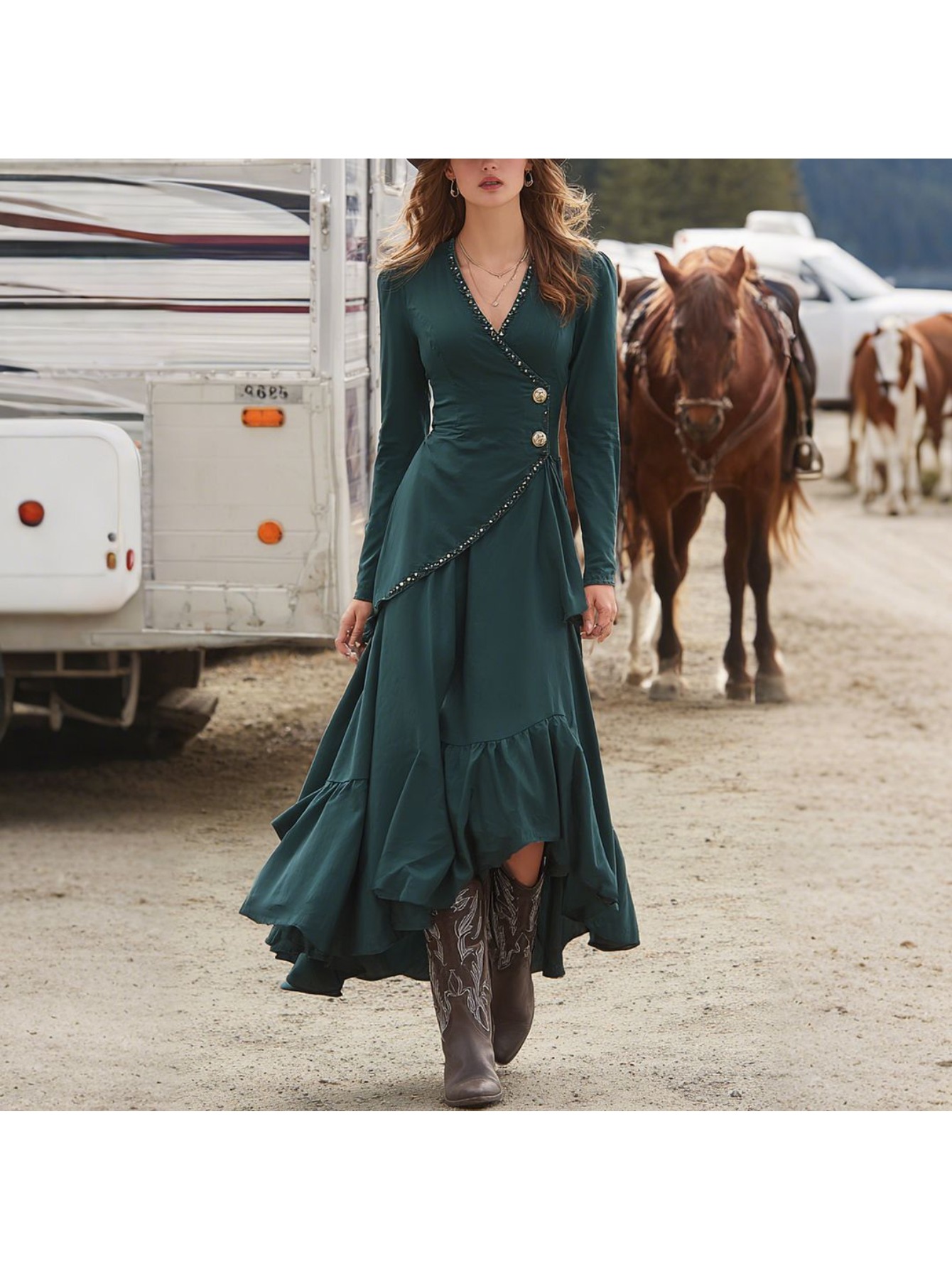 green emerald velvet dress Funcredible Green Cowgirl Hat with Heart Glasses
