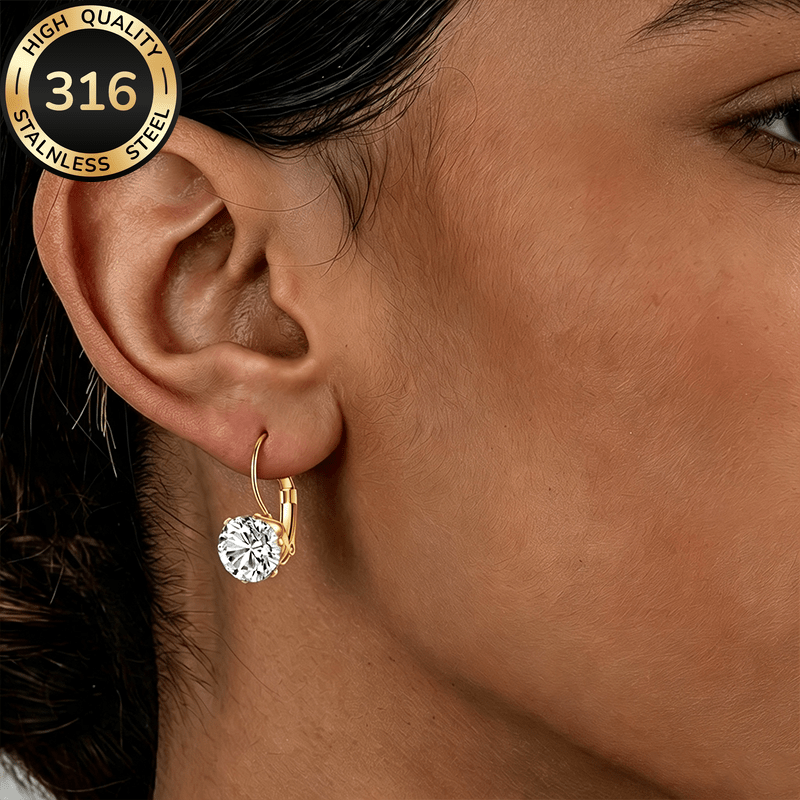 TEMU High-end Exquisite Stainless Steel Synthetic Cubic Synthetic Zirconia Earrings, Delicate Women's Earrings, Versatile Accessories, Durable Ear
