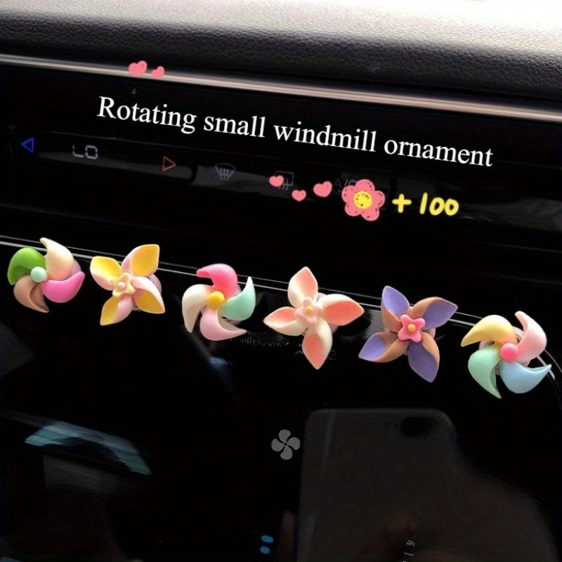 3pcs 6pcs car mounted color rotating small wind turbine creative decorative small ornaments small and exquisite cute home desk living room car interior accessories details 2