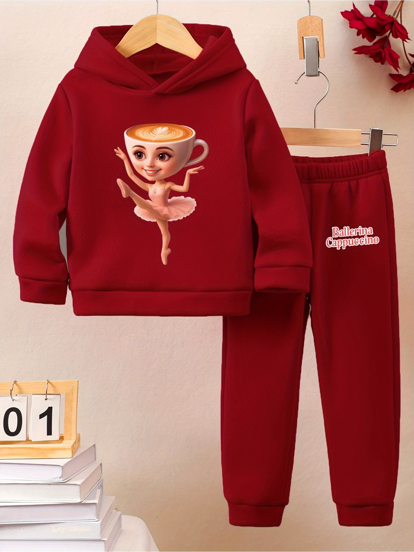 conjunto de hoodie para meninas, estampado       para  , menina jogadora de balé com   de café, pulôver desportivo para  , top de   comprida para  , estilo casual   e elegante, adequado para a escola e o  , ao ar livre na  , outono e inverno | estilo casual para   | roupa de malha confortável e  , para uso ao ar livre