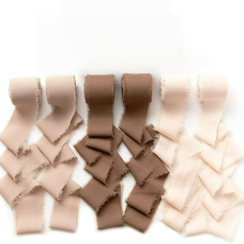 TEMU Earth Shade Ribbon 1.57 Inch 6 Rolls Total 32.82 Yards Handmade Fringe Chiffon Ribbon For Wrapping Wedding Invitations Christmas Bridal Bouquets Diy Crafts Home Decor Gifts Wrapping