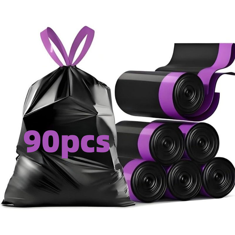 TEMU 99 Black Drawstring Trash Bags, 2 Rolls, 17.72 X 16.93inch Trash Can Liners, With Purple Tie Handles, Suitable For Kitchen, Bathroom, Bedroom,
