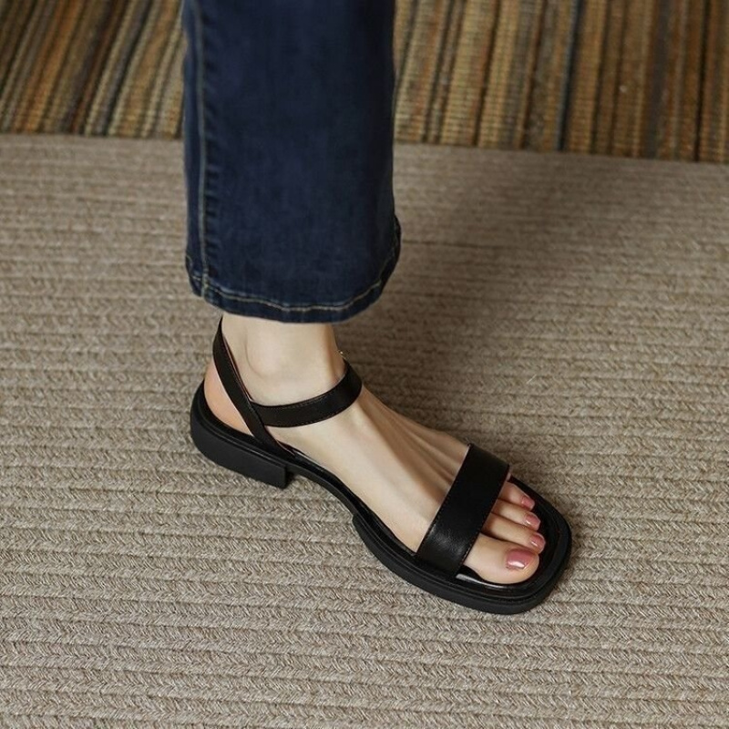 Image of Women's Adjustable Low Block Heel Sandals - Square Toe Ankle Strap Platform Mules With Thick Sole, Low Heel Suitable For Casual Daily Wear, Office & Semi-formal, Comfortable Footwear, Women Shoes
