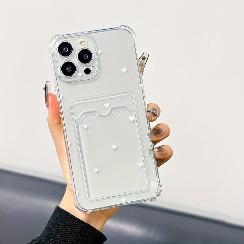 TEMU Coque de téléphone : 1 coque TPU blanche avec petit cœur à motif simple, fente pour carte, couverture complète de l'objectif pour iPhone