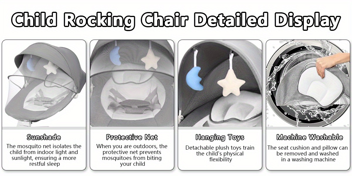 portable 5 speed rocker with music remote control and for suitable for 0 9 months 5 20 lbs gray details 2