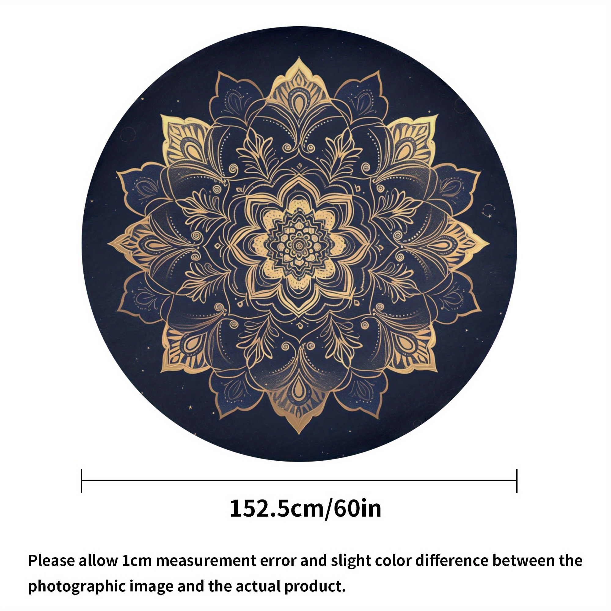 

1pc Elegant Bohemian 60" Round Polyester Tablecloth With Navy Blue And Golden Mandala Design - Ideal For Kitchen & Dining Room Decor, Gatherings, Dining Table Decoration