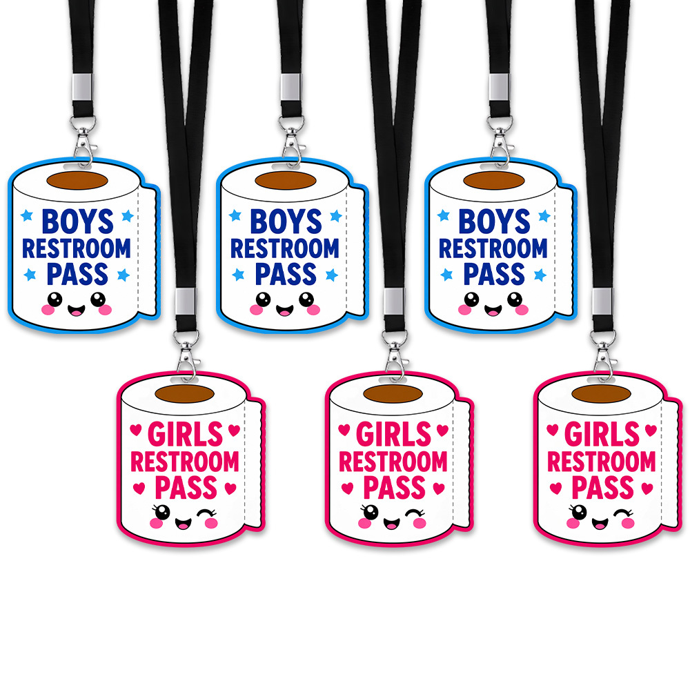 TEMU 2d 6pcs, Kawaii Toilet Paper Restroom Passes With Lanyards, Themed Classroom Set For Teachers School Use