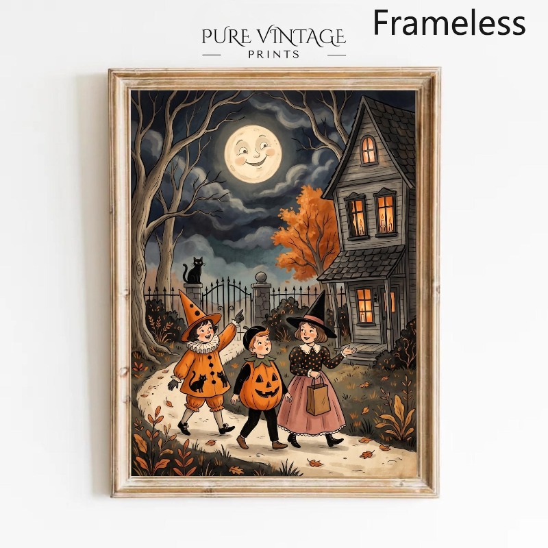 TEMU 2D Plat, 2D Plat 1pc Vintage Halloween ou , Impression , Décor Enfants Sorcière, Cadeau Festival Cottagecore Noir, Salon, Chambre, Bureau, Salle