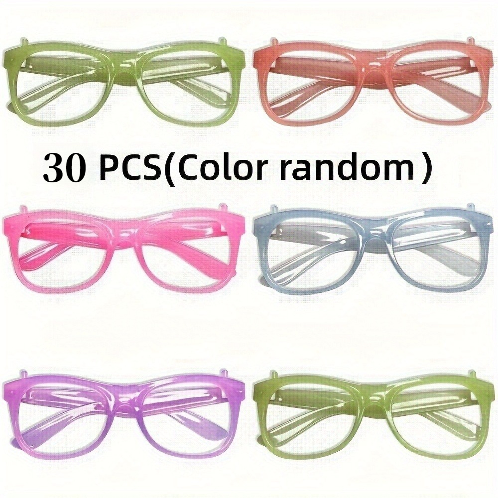 TEMU 30 Pairs Of -the-dark Party Glasses, Random Colors - Neon Green, Purple, Orange, Yellow, Red - No Lenses, Lightweight And Durable Plastic Frame,