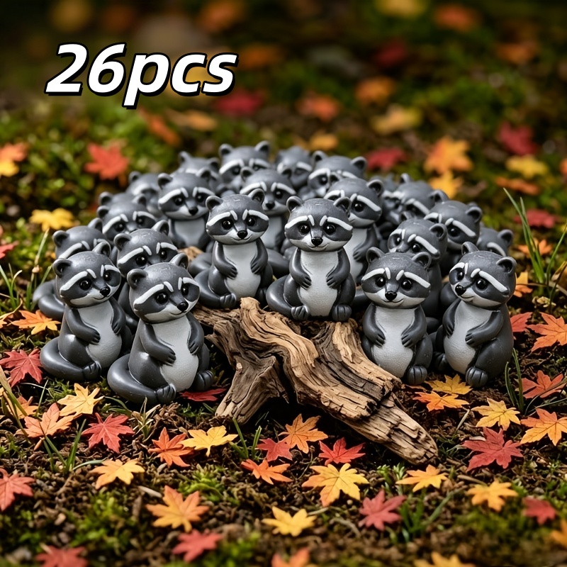 TEMU 26pcs Set Of Mini Resin Raccoon Ornaments, Cute Cartoon Raccoon Decorations, Car Dashboard Ornaments, Solid Resin Cute Animal Models, Realistic