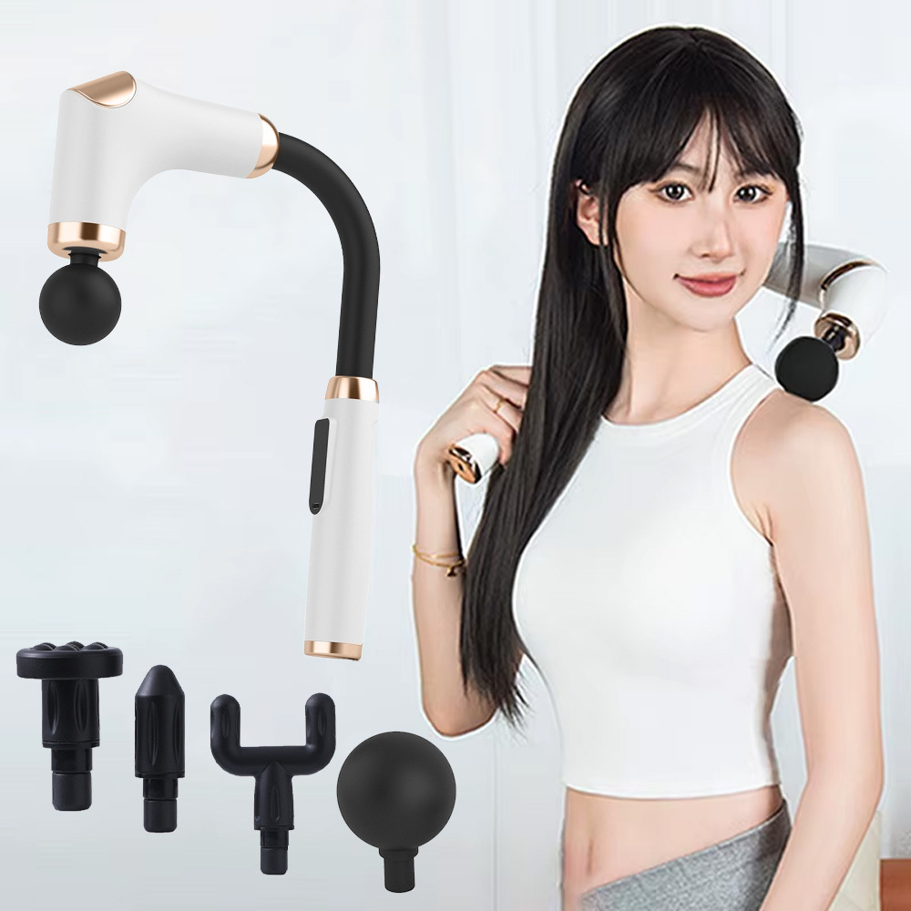 Massage Gun Deep Tissue with Extended Handle, Handheld Electric Back Muscle Massager for, Quiet Percussion Massage Gun with LED Screen & 4 Massage Heads, 3 Modes & 6 Speed Levels