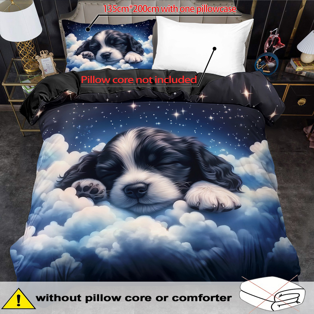 TEMU 2/ 3pcs Quilt Cover Set, Cute Cartoon Animal Dog Print Duvet Cover Set, King Bedding, Polyester Machine Washable, Quilt Decoration, Bedroom ,