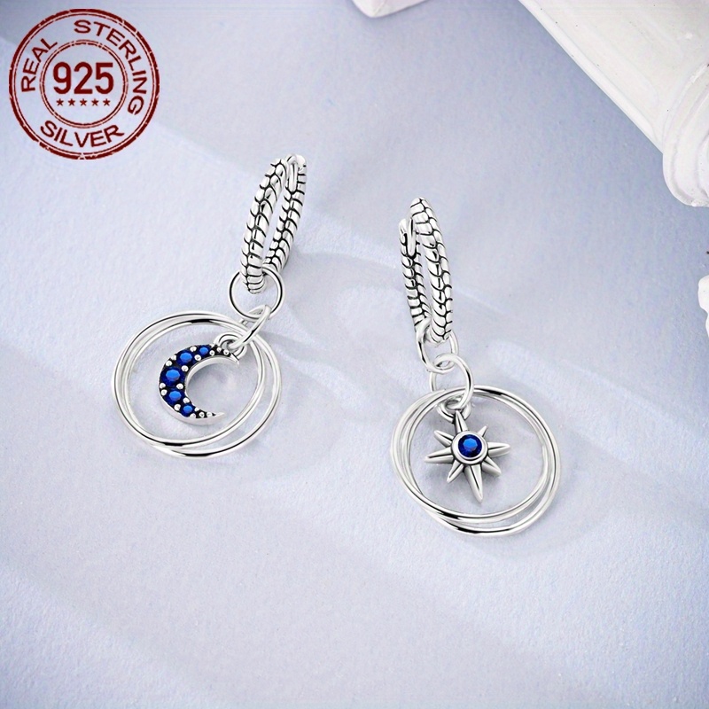 1 Pereche de Cercei din Argint 925 Sterling, Nouă Modă, Cercei Hipoalergenici cu Stea și Lună în Halo, Os de Șarpe, Zirconiu Sintetic Strălucitor, Stil Elegant de Lux, Cadou Delicat pentru Femei, Bijuterii pentru Nuntă și Petrecere