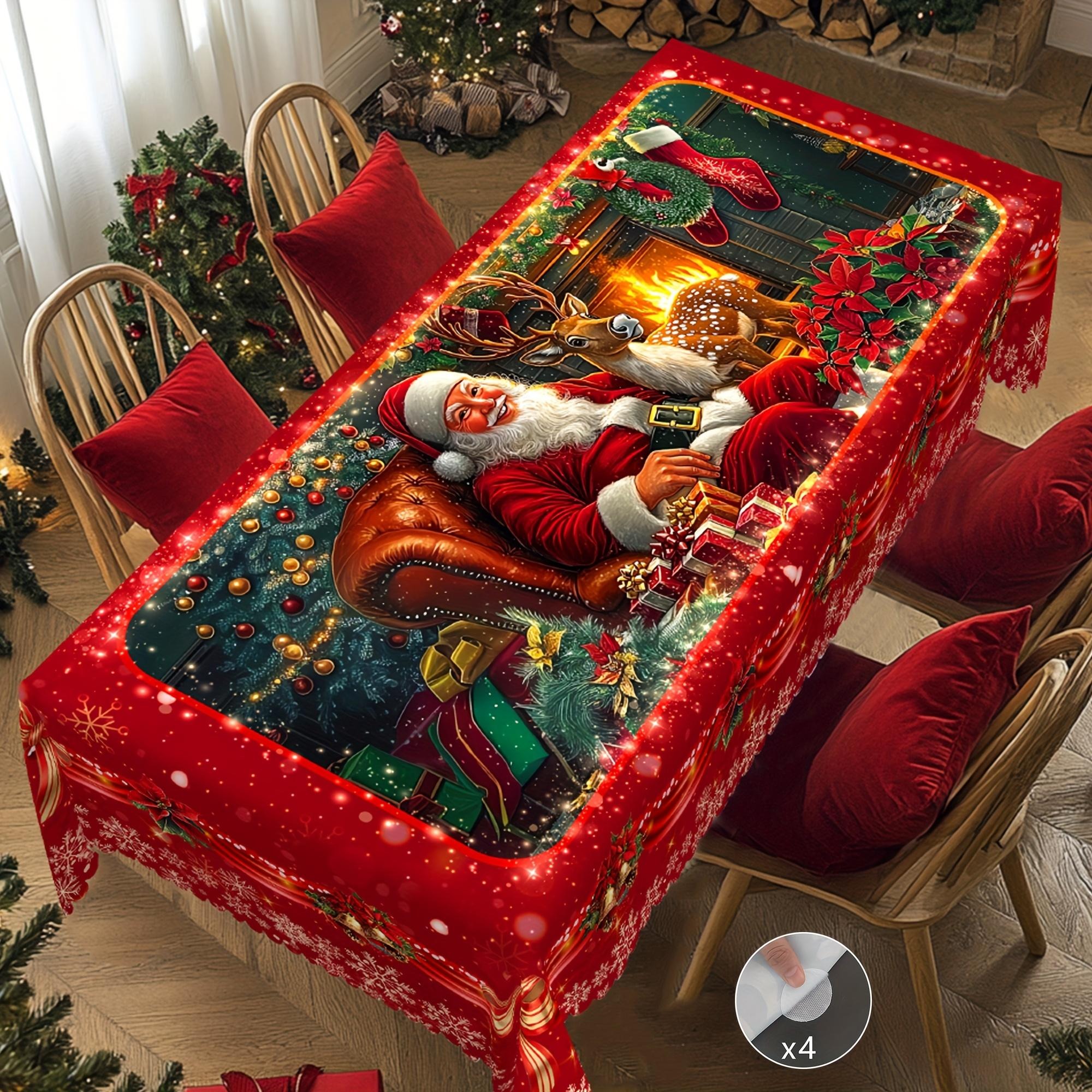 TEMU Tablecloth 2d Flat Printing 1pc Christmas Tablecloth, Retro Farmhouse Style Santa Party Tablecloth, Rectangular, For Restaurant, Gathering,
