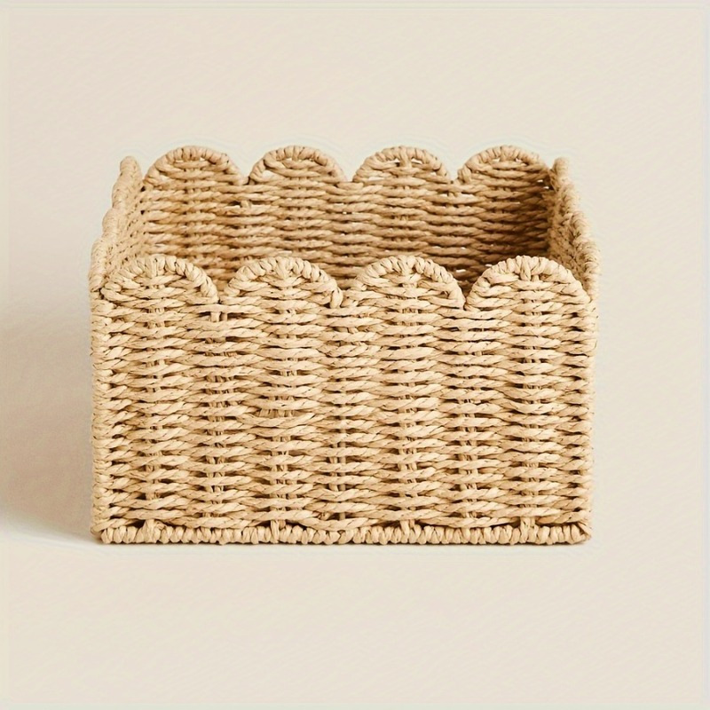 Image of Bohemian Style Woven Storage Basket With Viewing Window, Multi-functional For Kitchen, Bathroom, Bedroom And Office Organizing Basket, Shelf Storage Basket, Shelf Baskets