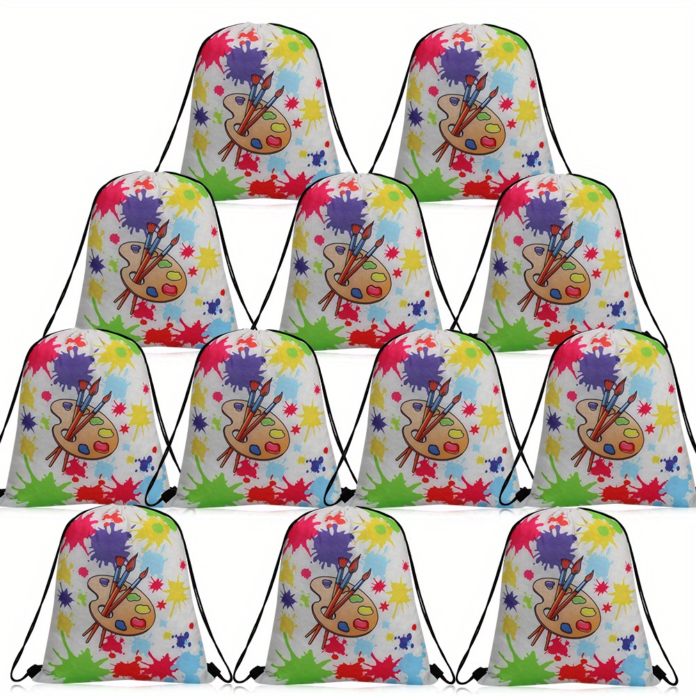 12pcs Paintbrush Splash Art Drawstring Backpacks