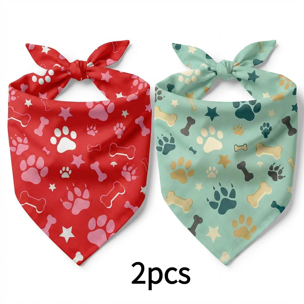 Temu – TEMU 2pcs Pet Bandanas, Pet Birthday Celebration Bandanas, Dog Bandana, Cat Bandana, Pet Scarf, Cartoon Dog Paw Bone Design, Adjustable Clothing