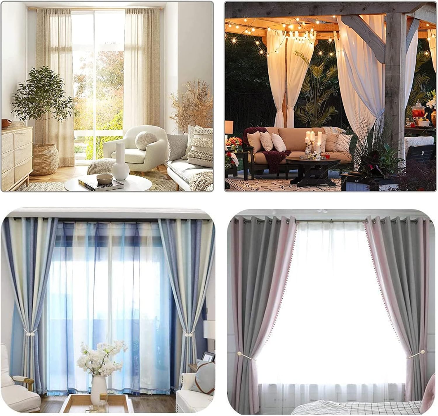 Four Light Gray Minimalist Modern Magnetic Curtain Ties, Magnetic Curtain Straps, Contemporary Curtain Clips, European Curtain Rope Ties, Suitable for Home, Office, And Hotel Window Decoration