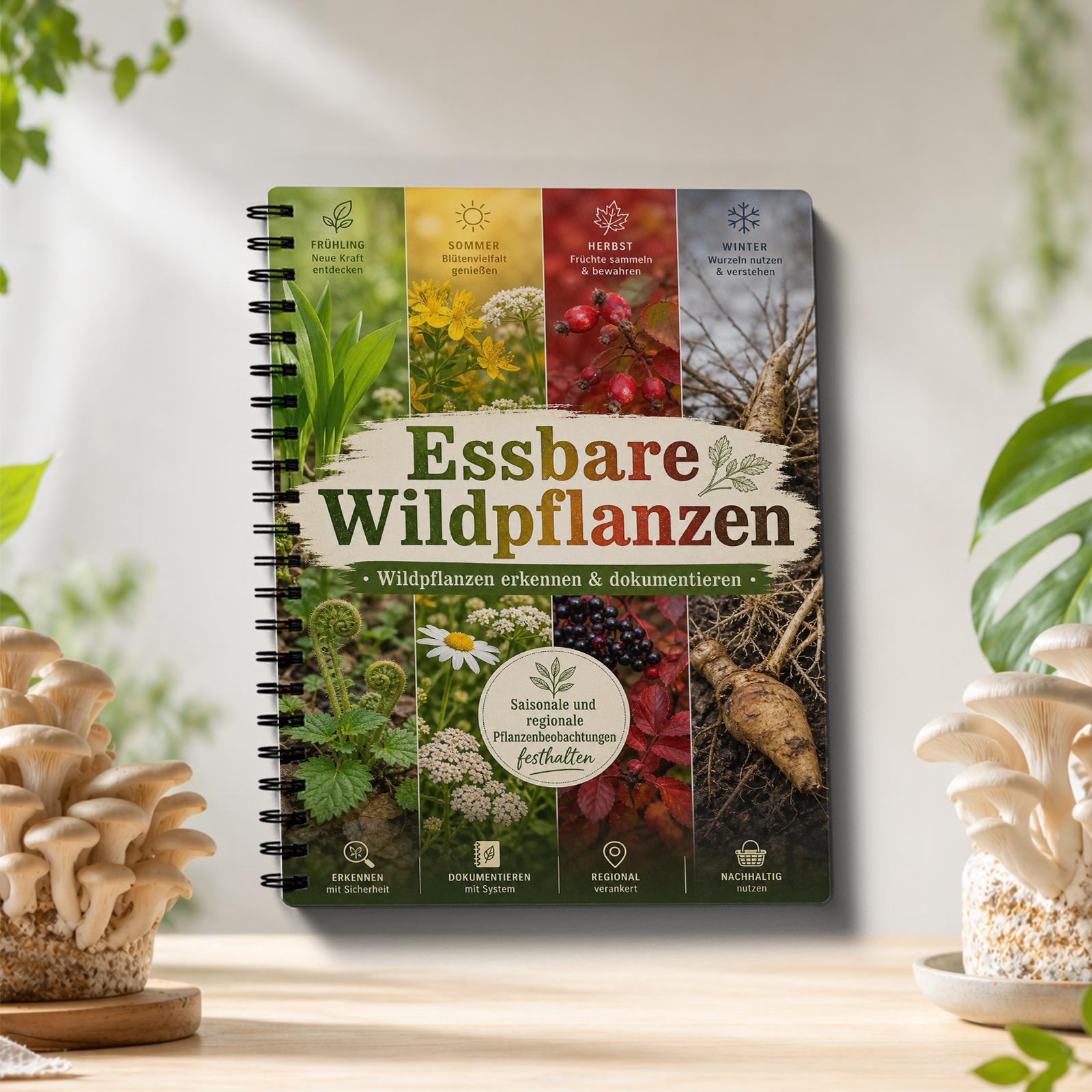 TEMU Notizbuch zur Identifizierung von Sammel- & Essbepflanzen in deutscher Sprache, geeignet für Outdoor-Überleben, Jagd, Naturstudium –