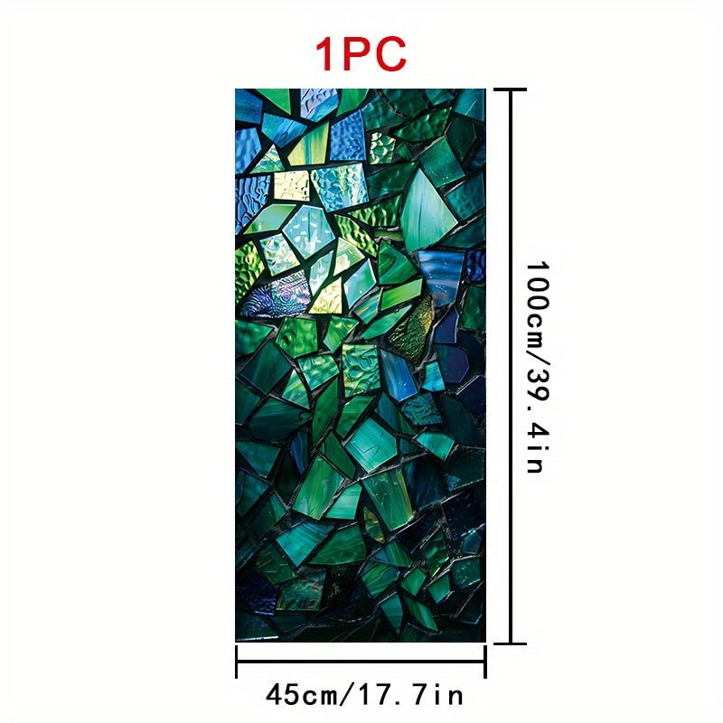 TEMU 2d Flat - 2d Flat - 1pc 2d Flat Pvc Colored Glass Decorative Window Sticker, Featuring Green And Blue Multicolor Mosaic Design, With Layered