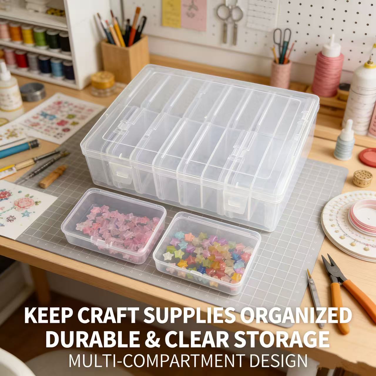 TEMU Large-capacity Pearl Jewelry Storage Box, 17pcs Transparent White Plastic Storage Boxes, Designed With Dividers And A Top Lid, Suitable For