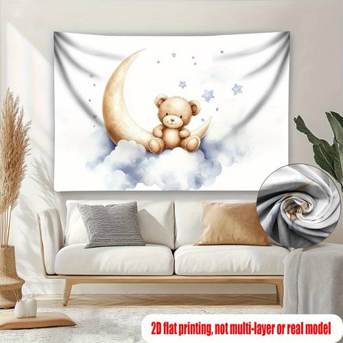 1pc watercolor fantasy plush teddy bear on moon backdrop no power required durable polyester for indoor outdoor use christening birthday graduation halloween christmas thanksgiving autumn parties home decor bear decor party decoration cute illustration event planners 2d flat