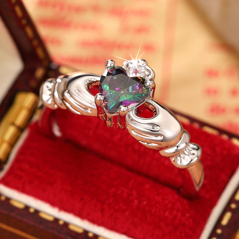 Exquisite Zirconia Heart Claddagh Promise Ring, Elegant Gift