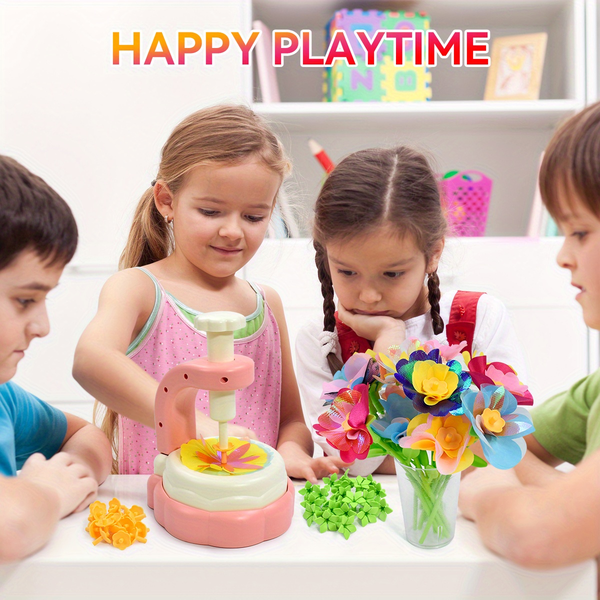 Fabric Flower Bouquet Craft Kit for Kids Ages 3-8 | DIY STEM Gardening Kids Toys with Non-Toxic Flowers & Arrangement Tray | Fine Motor Skills Activity, Educational Birthday Gift for Girls Boys