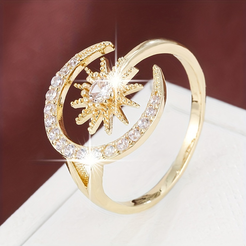 Luxurious Moon And Adjustable , Inlaid With Sparkling Cubic Zirconia Stone Ring, Individual Women's , Exquisite Design, Very Suitable For Daily Wear And Party Additions, Ideal Gift For Women