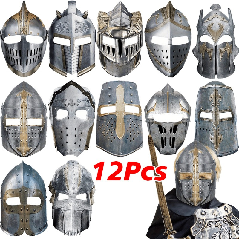 

12-pack Medieval Knight Masks, Adult Paper Helmets For Masquerade, Mardi Gras, Christmas Costume Party Decor