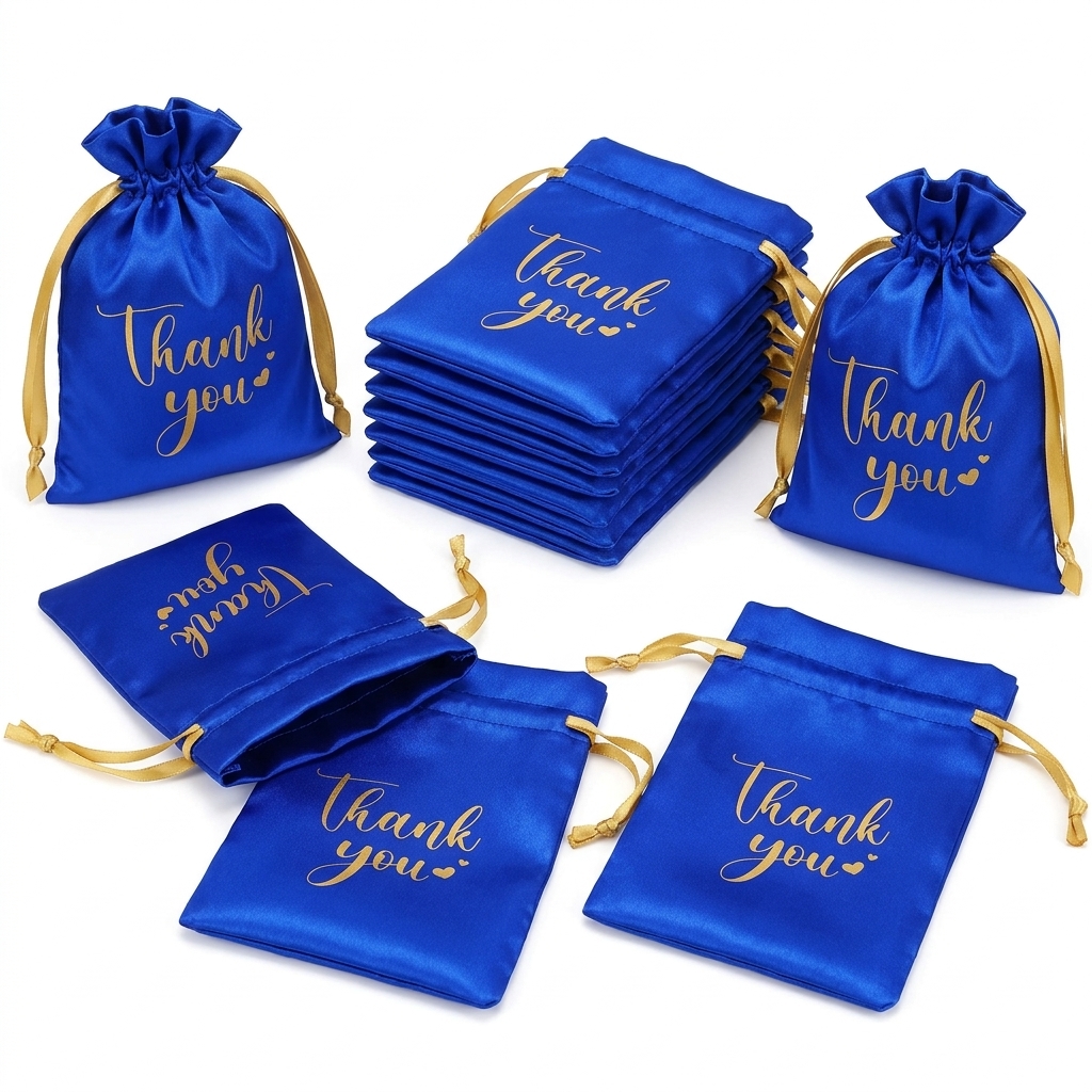 TEMU Regalo /Lui 12 pezzi Sacchetti con Coulisse in Raso Reale Pochette Regalo Dorate di Ringraziamento Eleganti Sacchetti Bomboniera con Chiusura a