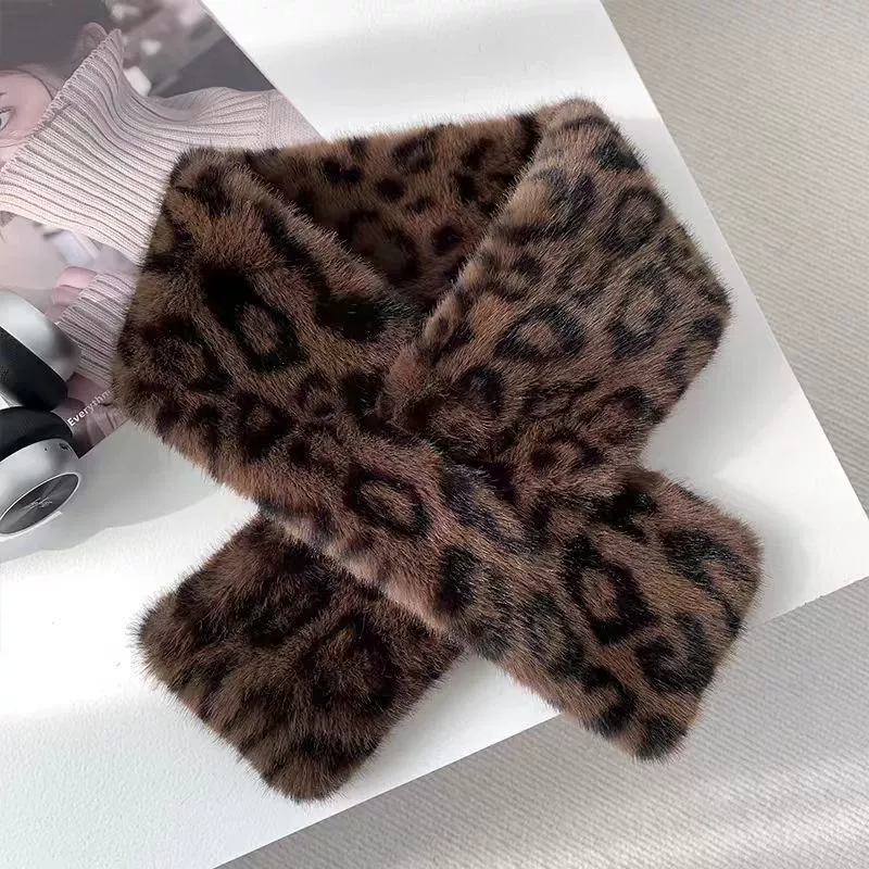 TEMU 1pc Women's Bohemian Leopard Print Double-layer Windproof Winter Scarf - Plush Warm For Hiking, Skiing, Cycling - Elegant Outdoor Neck Wrap,