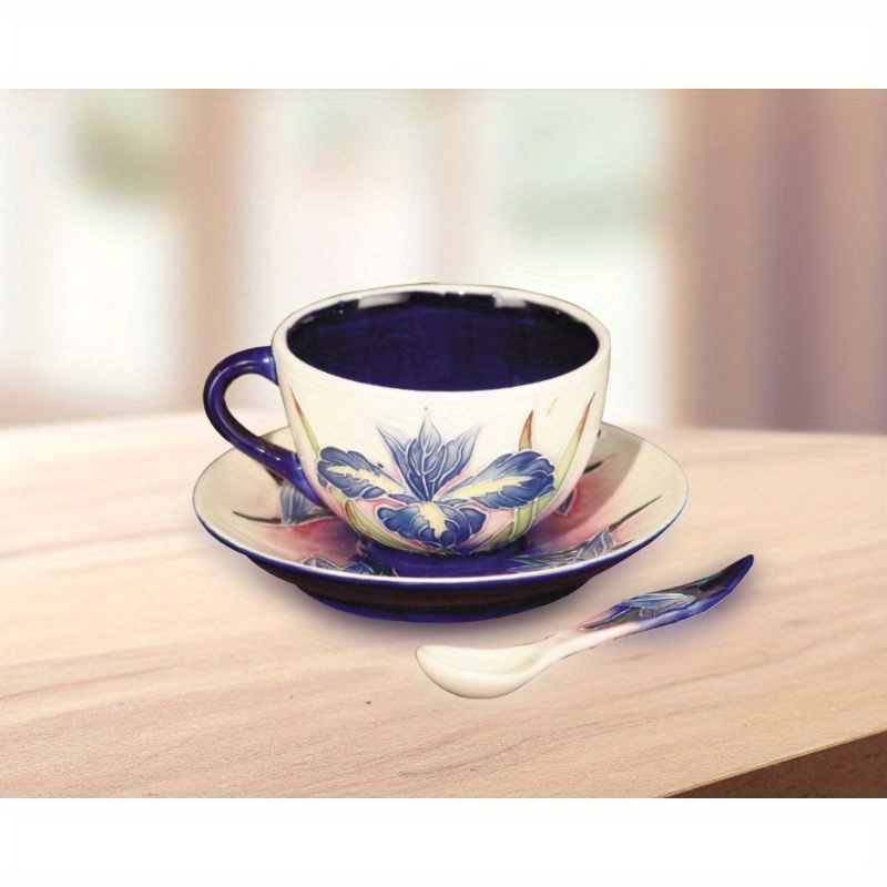   collection hand painted   floral porcelain cup saucer set   flowers on rectangular saucer   coffee set durable porcelain perfect gift for home decor 5 diameter 3 5 height Product details 2